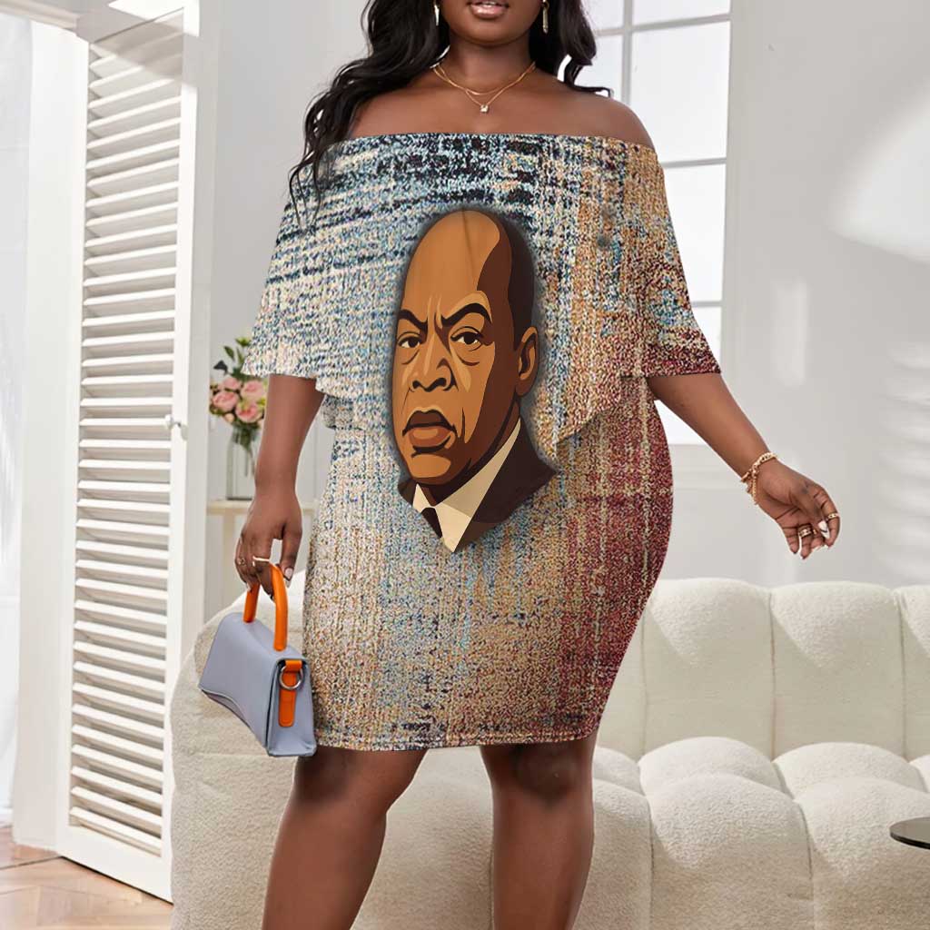 John Lewis Off Shoulder Short Dress with Freedom Quote Graphic Civil Rights and Legacy Tribute - Wonder Print Shop