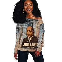 John Lewis Off Shoulder Sweater with Freedom Quote Graphic Civil Rights and Legacy Tribute - Wonder Print Shop