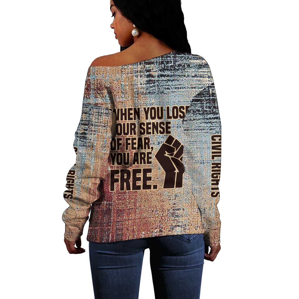 John Lewis Off Shoulder Sweater with Freedom Quote Graphic Civil Rights and Legacy Tribute - Wonder Print Shop