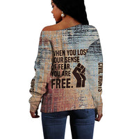 John Lewis Off Shoulder Sweater with Freedom Quote Graphic Civil Rights and Legacy Tribute - Wonder Print Shop