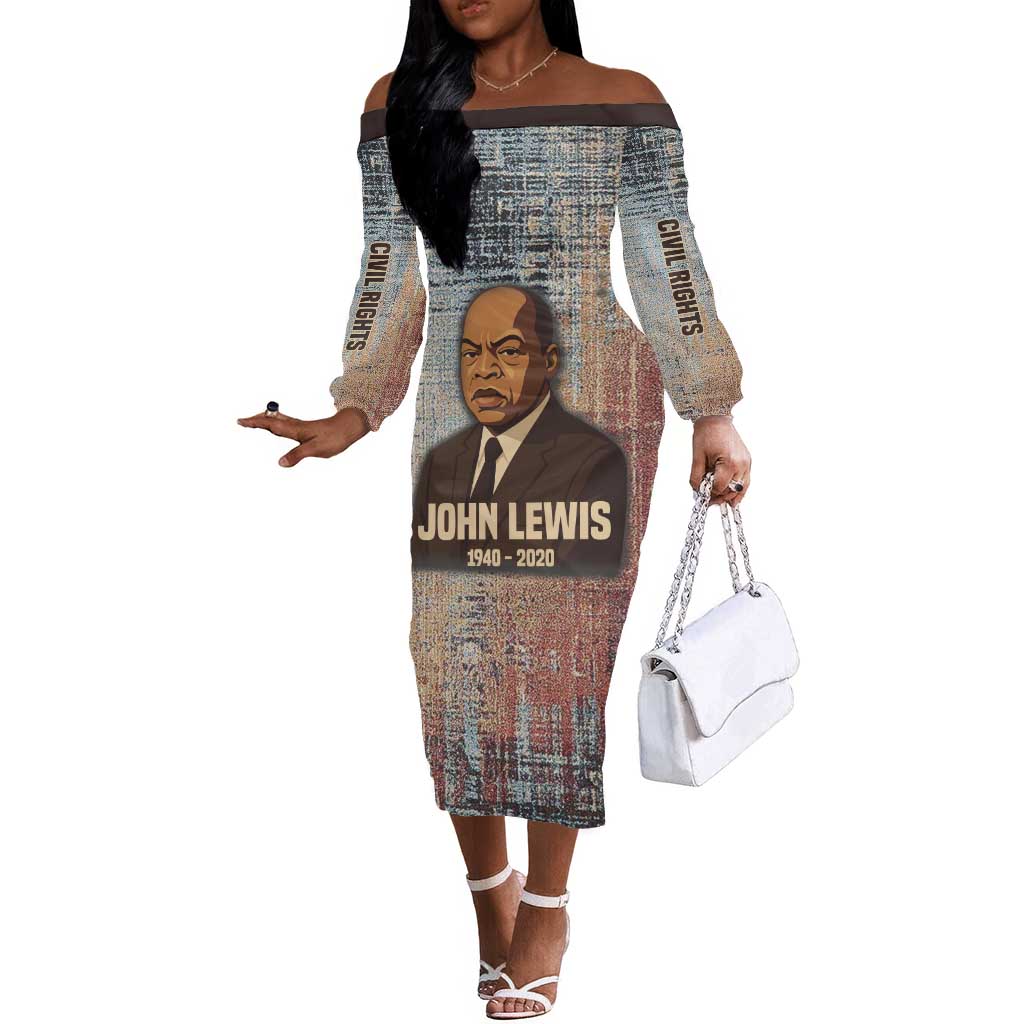 John Lewis Off The Shoulder Long Sleeve Dress with Freedom Quote Graphic Civil Rights and Legacy Tribute - Wonder Print Shop