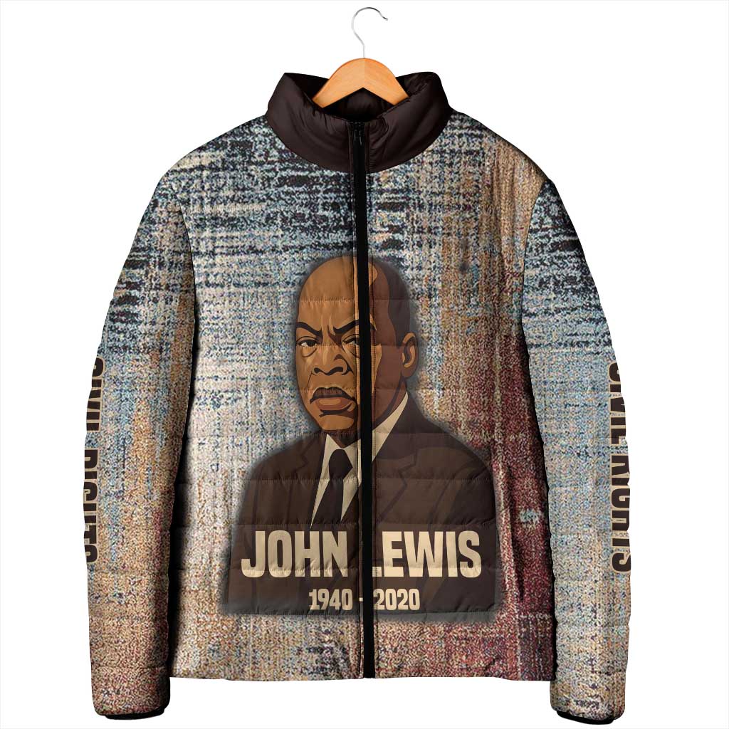John Lewis Padded Jacket with Freedom Quote Graphic Civil Rights and Legacy Tribute - Wonder Print Shop