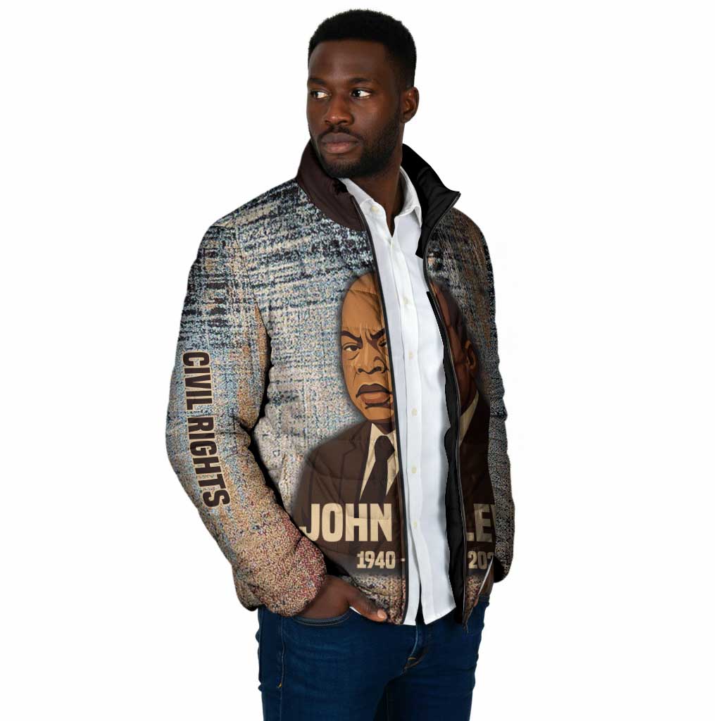 John Lewis Padded Jacket with Freedom Quote Graphic Civil Rights and Legacy Tribute - Wonder Print Shop