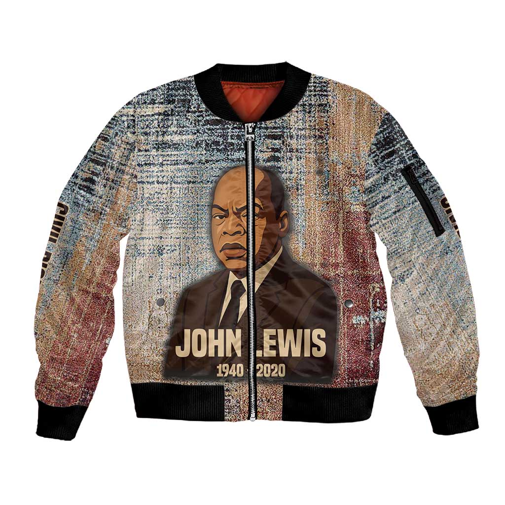 John Lewis Sleeve Zip Bomber Jacket with Freedom Quote Graphic Civil Rights and Legacy Tribute - Wonder Print Shop