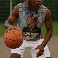 John Lewis Sleeveless Hoodie with Freedom Quote Graphic Civil Rights and Legacy Tribute - Wonder Print Shop