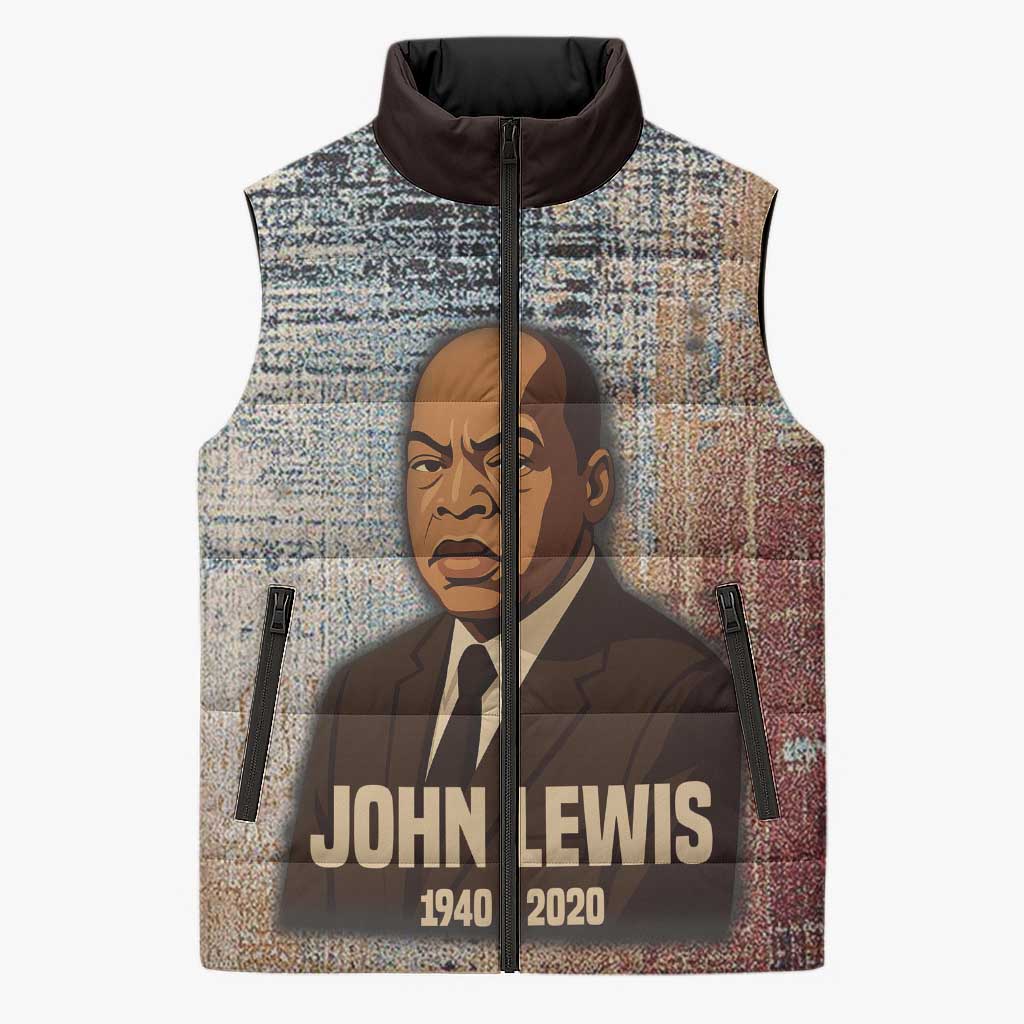 John Lewis Sleeveless Puffer Jacket with Freedom Quote Graphic Civil Rights and Legacy Tribute - Wonder Print Shop