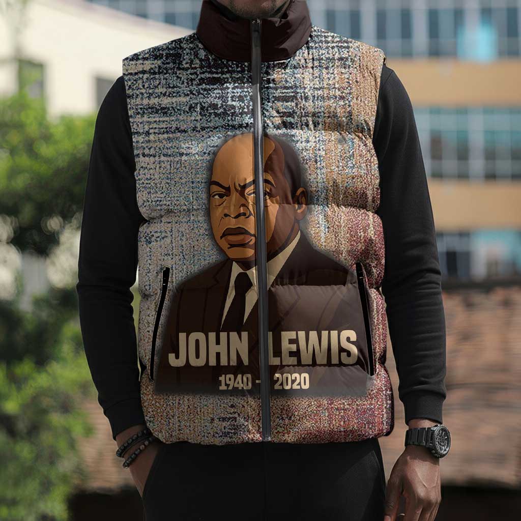 John Lewis Sleeveless Puffer Jacket with Freedom Quote Graphic Civil Rights and Legacy Tribute - Wonder Print Shop
