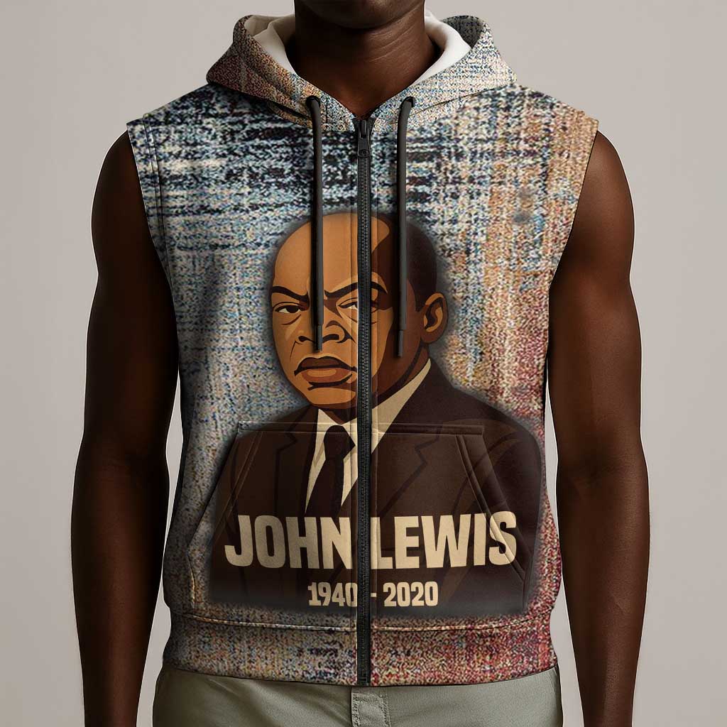 John Lewis Sleeveless Zip Hoodie with Freedom Quote Graphic Civil Rights and Legacy Tribute - Wonder Print Shop