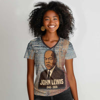 John Lewis Women V-Neck T-Shirt with Freedom Quote Graphic Civil Rights and Legacy Tribute - Wonder Print Shop