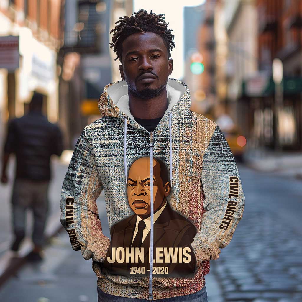 John Lewis Zip Hoodie with Freedom Quote Graphic Civil Rights and Legacy Tribute - Wonder Print Shop