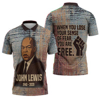 John Lewis Zipper Polo Shirt with Freedom Quote Graphic Civil Rights and Legacy Tribute - Wonder Print Shop
