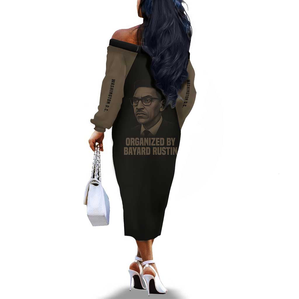 Bayard Rustin Off The Shoulder Long Sleeve Dress with March on Washington Design Civil Rights Organizer Tribute - Wonder Print Shop