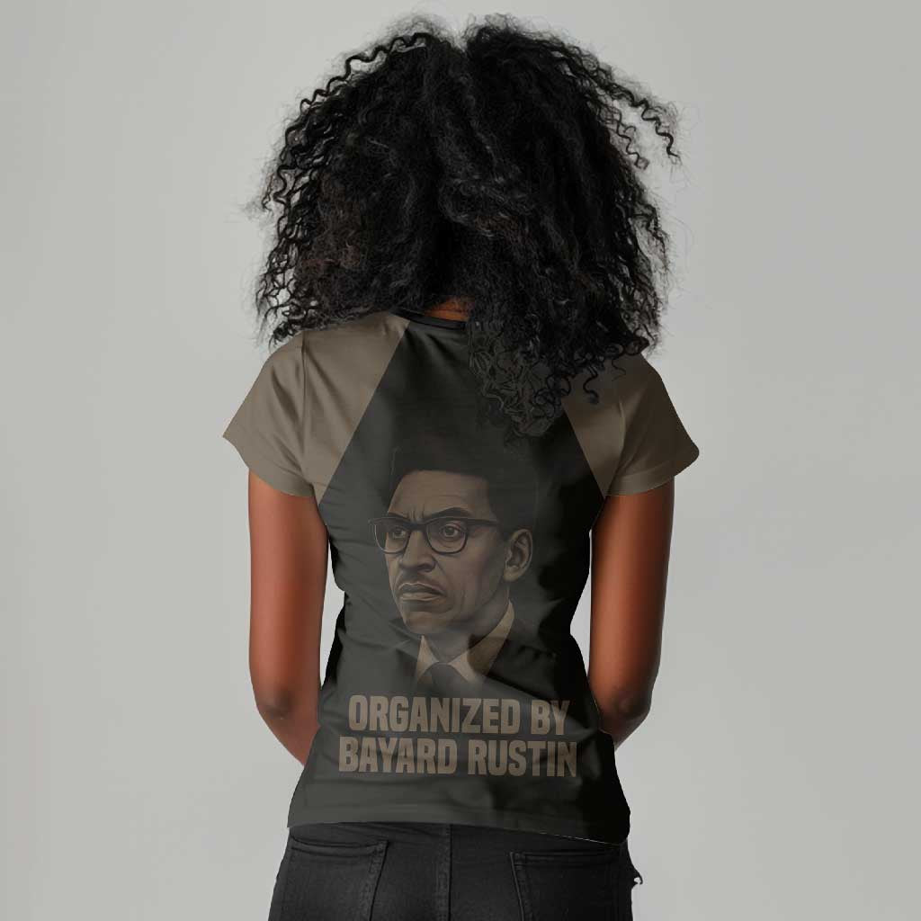 Bayard Rustin Women V-Neck T-Shirt with March on Washington Design Civil Rights Organizer Tribute - Wonder Print Shop