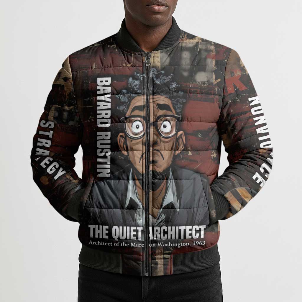 Bayard Rustin Bomber Puffer Jacket with Quiet Architect Design Strategy and Courage Civil Rights Tribute - Wonder Print Shop