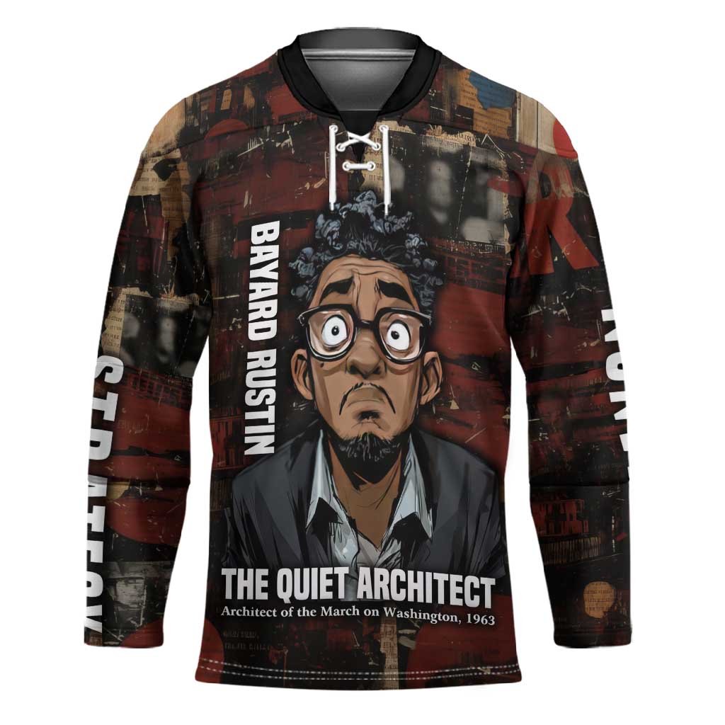Bayard Rustin Hockey Jersey with Quiet Architect Design Strategy and Courage Civil Rights Tribute - Wonder Print Shop