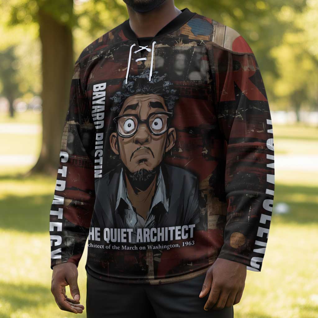 Bayard Rustin Hockey Jersey with Quiet Architect Design Strategy and Courage Civil Rights Tribute - Wonder Print Shop