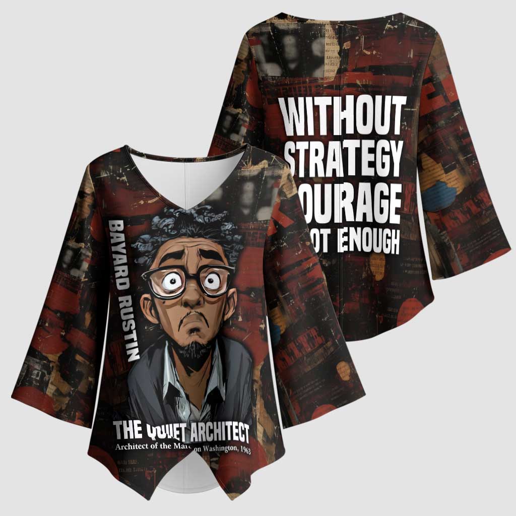 Bayard Rustin Kimono Sleeve Blouse with Quiet Architect Design Strategy and Courage Civil Rights Tribute - Wonder Print Shop
