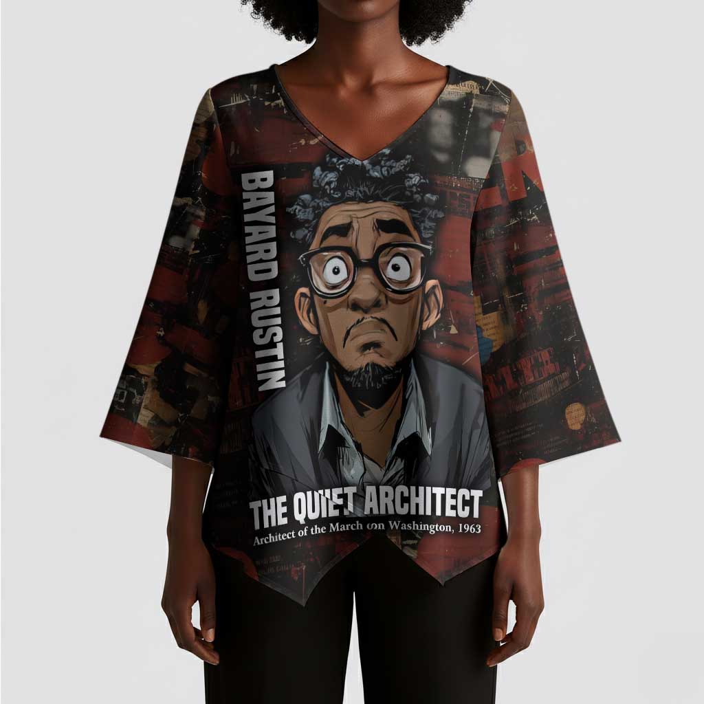 Bayard Rustin Kimono Sleeve Blouse with Quiet Architect Design Strategy and Courage Civil Rights Tribute - Wonder Print Shop