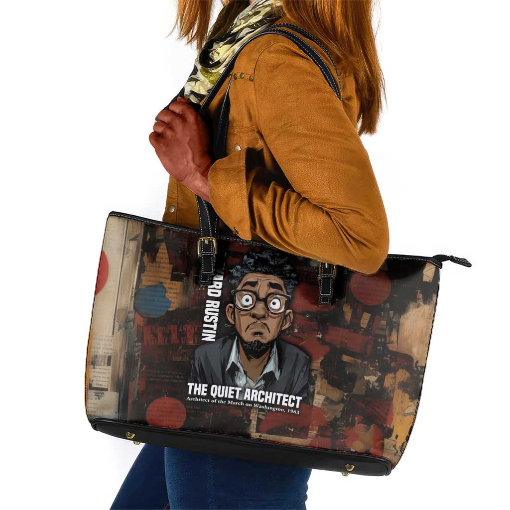 Bayard Rustin Leather Tote Bag with Quiet Architect Design Strategy and Courage Civil Rights Tribute - Wonder Print Shop