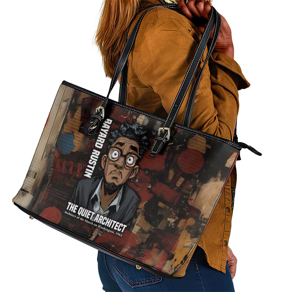 Bayard Rustin Leather Tote Bag with Quiet Architect Design Strategy and Courage Civil Rights Tribute - Wonder Print Shop