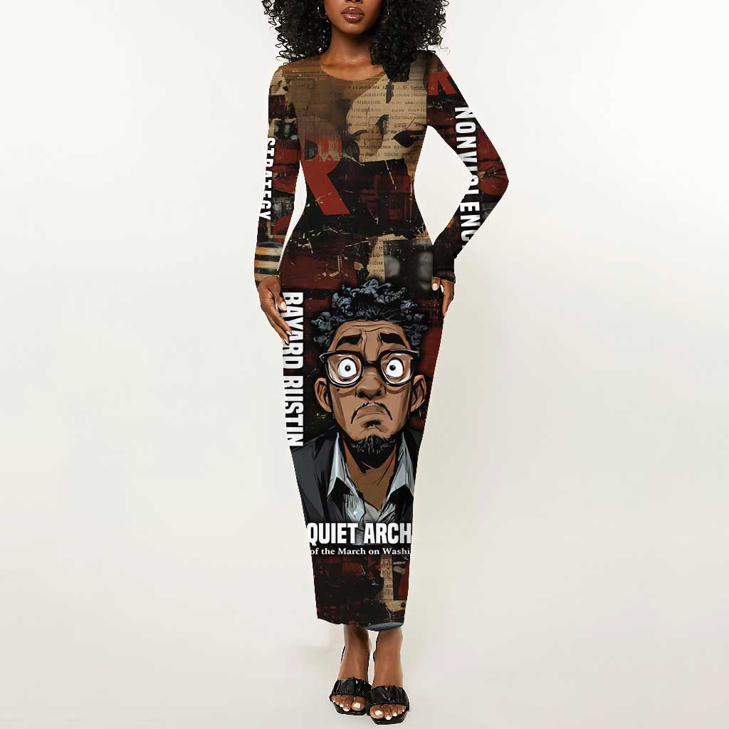 Bayard Rustin Long Sleeve Bodycon Dress with Quiet Architect Design Strategy and Courage Civil Rights Tribute - Wonder Print Shop