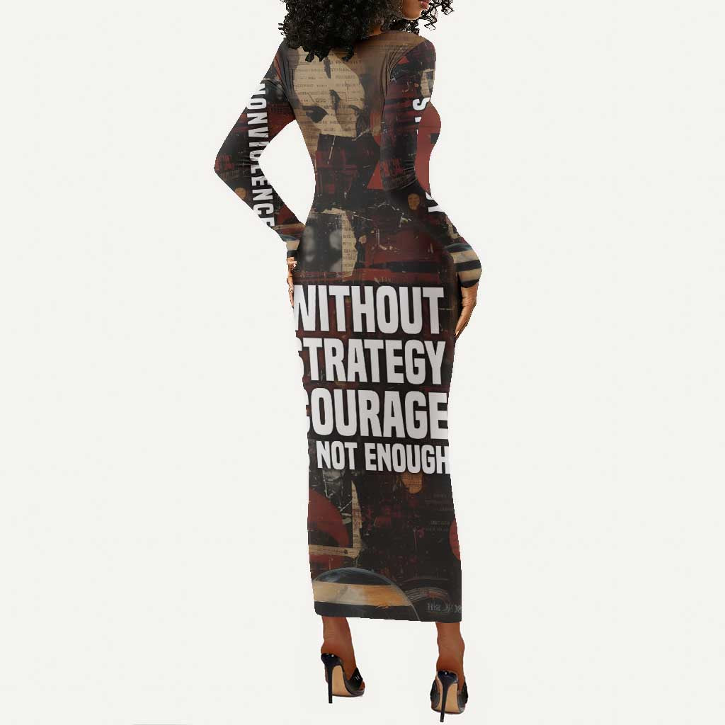 Bayard Rustin Long Sleeve Bodycon Dress with Quiet Architect Design Strategy and Courage Civil Rights Tribute - Wonder Print Shop