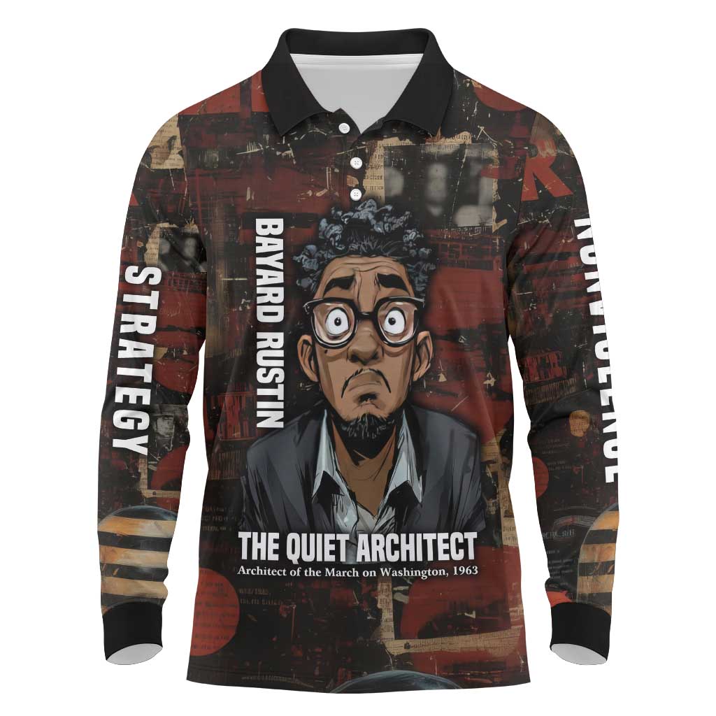 Bayard Rustin Long Sleeve Polo Shirt with Quiet Architect Design Strategy and Courage Civil Rights Tribute - Wonder Print Shop