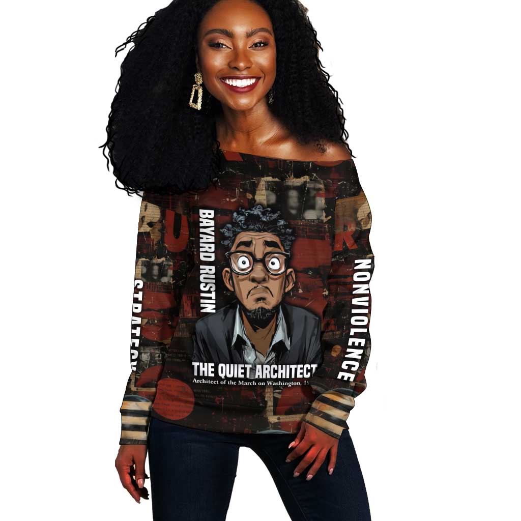 Bayard Rustin Off Shoulder Sweater with Quiet Architect Design Strategy and Courage Civil Rights Tribute - Wonder Print Shop