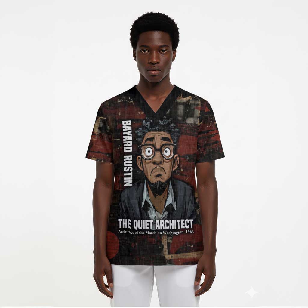 Bayard Rustin Scrub Top with Quiet Architect Design Strategy and Courage Civil Rights Tribute - Wonder Print Shop
