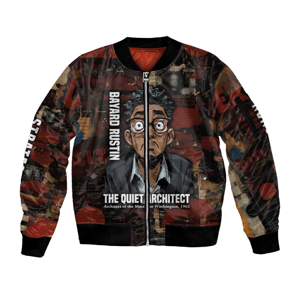 Bayard Rustin Sleeve Zip Bomber Jacket with Quiet Architect Design Strategy and Courage Civil Rights Tribute - Wonder Print Shop