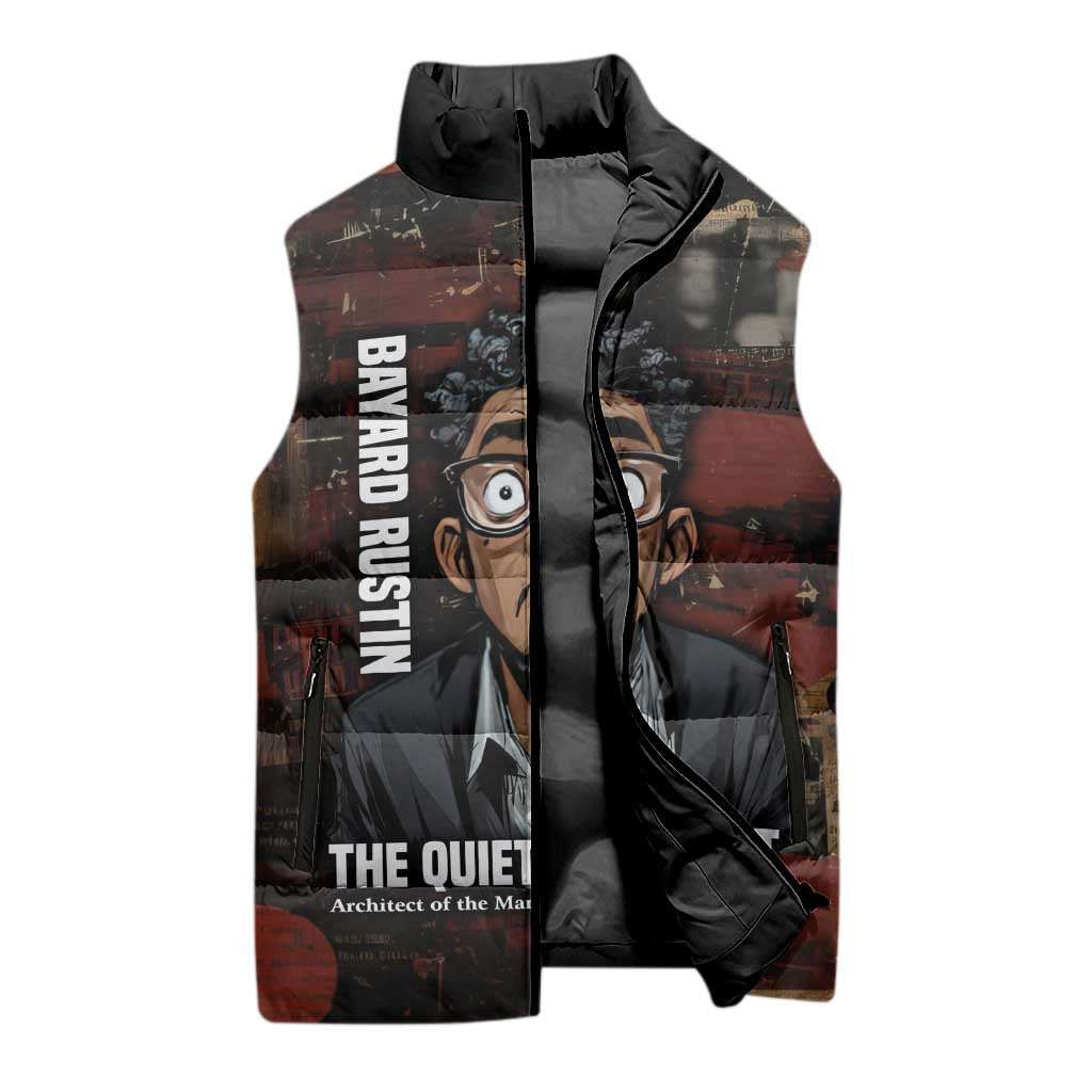 Bayard Rustin Sleeveless Puffer Jacket with Quiet Architect Design Strategy and Courage Civil Rights Tribute - Wonder Print Shop