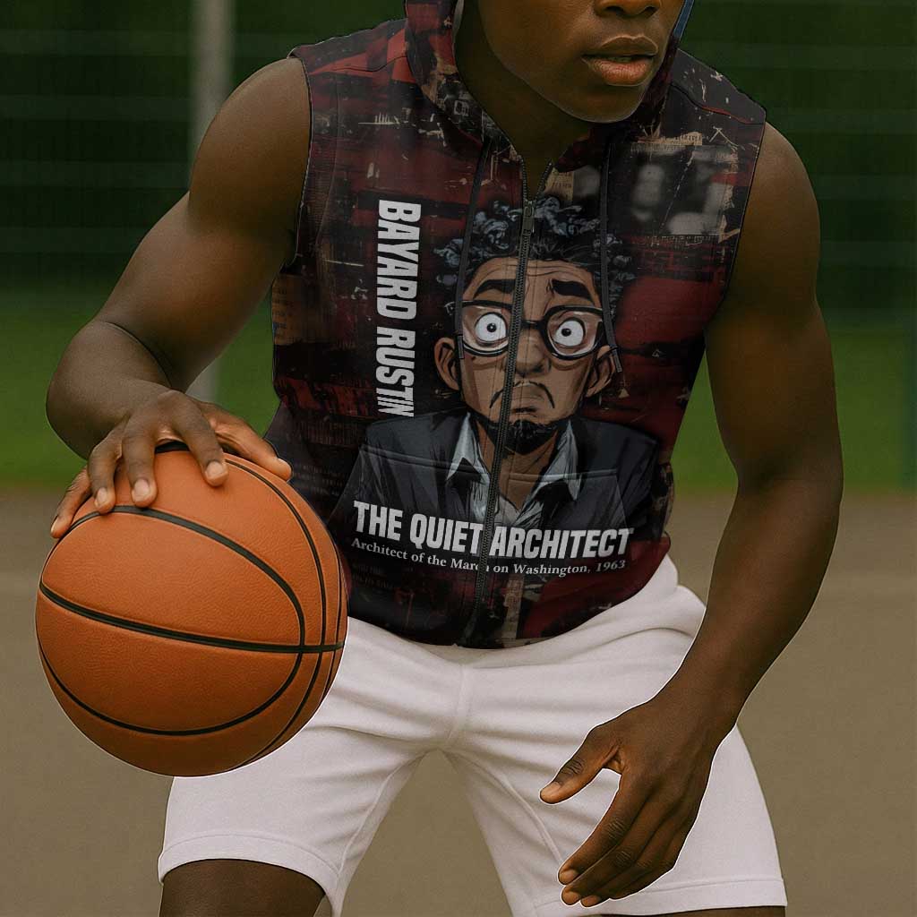 Bayard Rustin Sleeveless Zip Hoodie with Quiet Architect Design Strategy and Courage Civil Rights Tribute - Wonder Print Shop