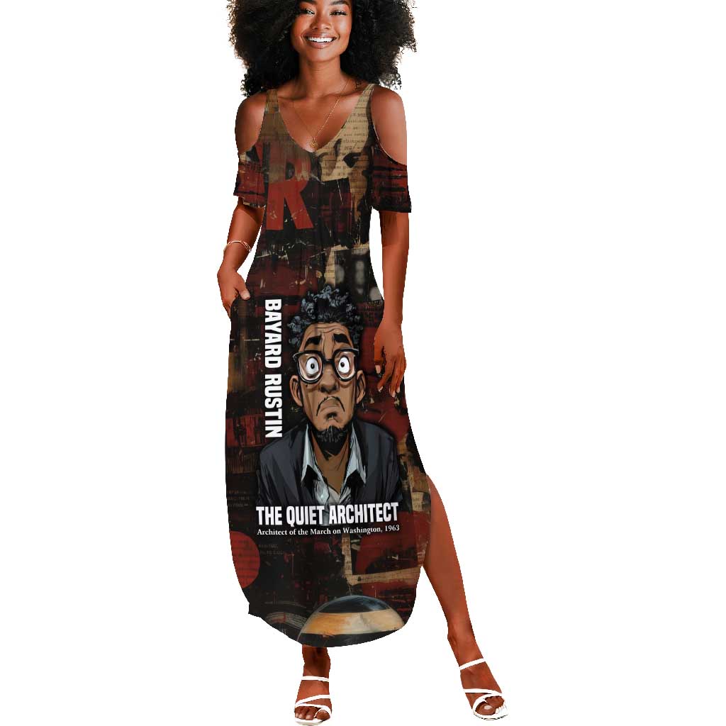 Bayard Rustin Summer Maxi Dress with Quiet Architect Design Strategy and Courage Civil Rights Tribute - Wonder Print Shop