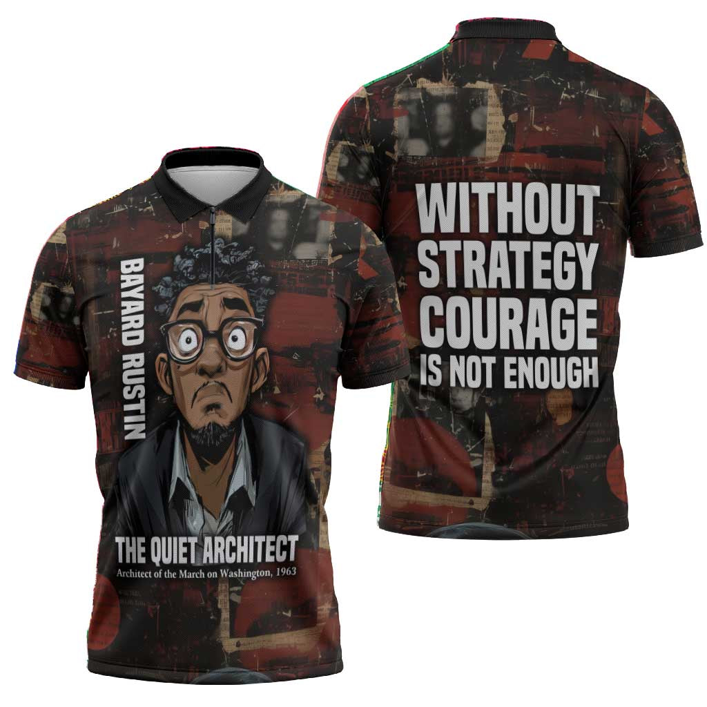 Bayard Rustin Zipper Polo Shirt with Quiet Architect Design Strategy and Courage Civil Rights Tribute - Wonder Print Shop