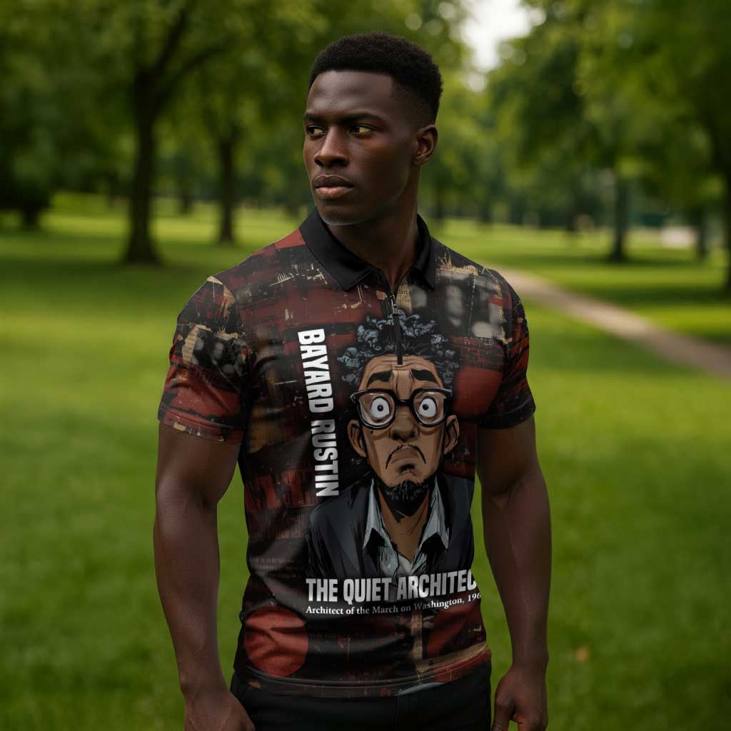 Bayard Rustin Zipper Polo Shirt with Quiet Architect Design Strategy and Courage Civil Rights Tribute - Wonder Print Shop