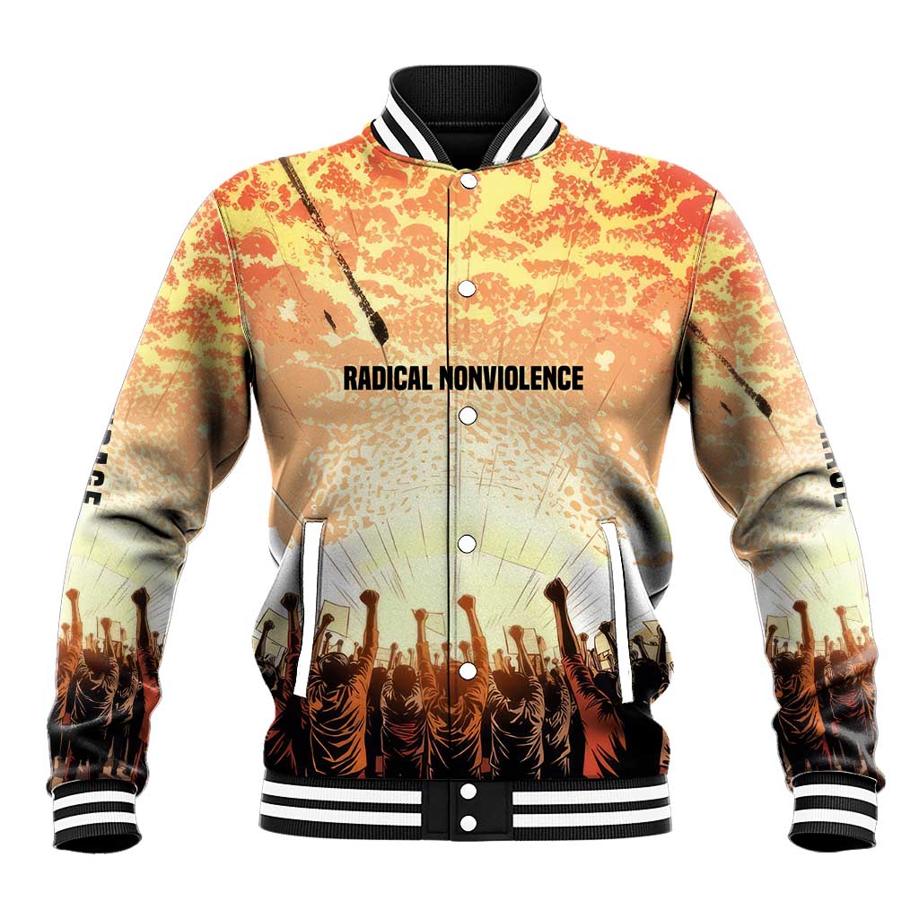 Bayard Rustin Baseball Jacket with Radical Nonviolence Design Protest Crowd and Courage Civil Rights Tribute - Wonder Print Shop