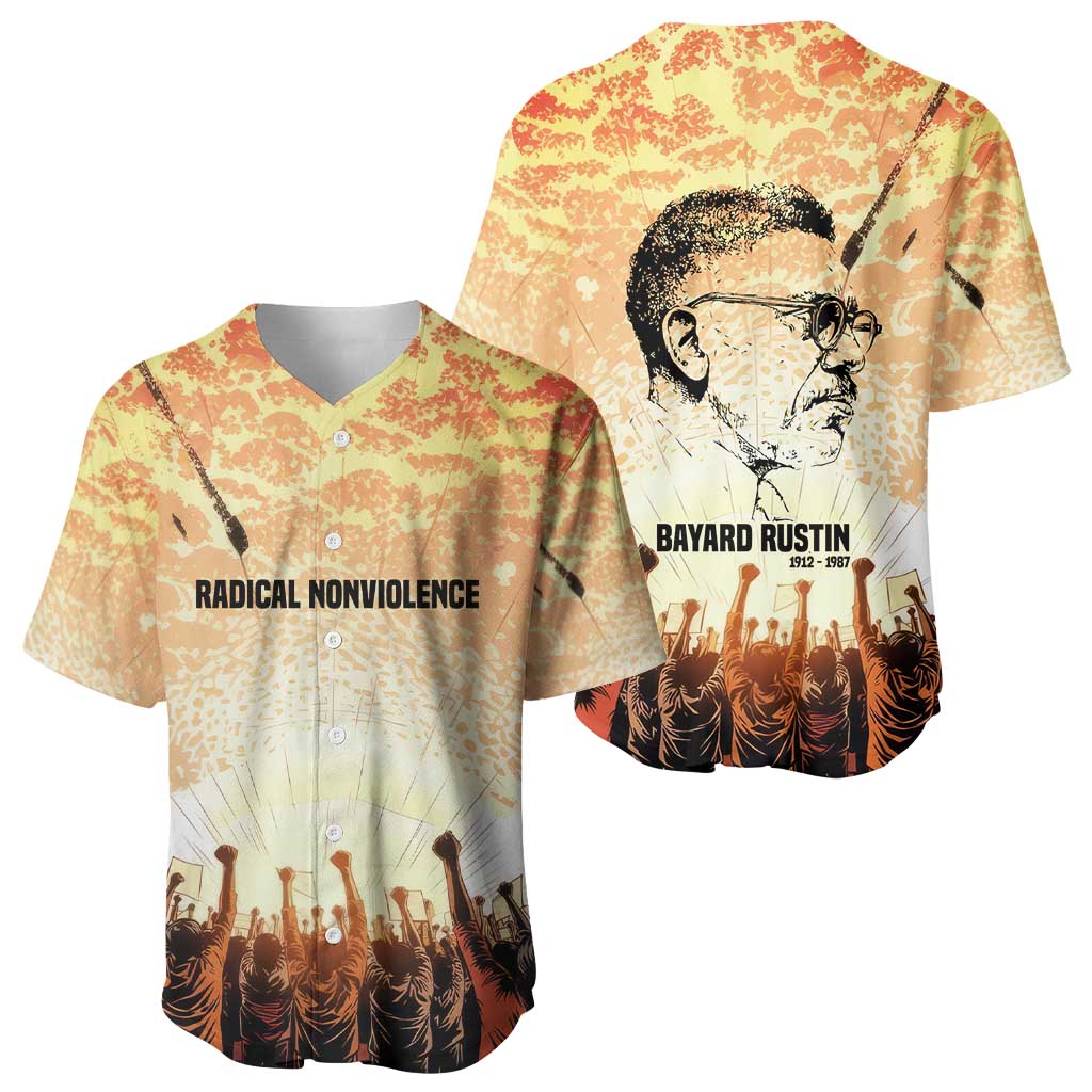 Bayard Rustin Baseball Jersey with Radical Nonviolence Design Protest Crowd and Courage Civil Rights Tribute - Wonder Print Shop