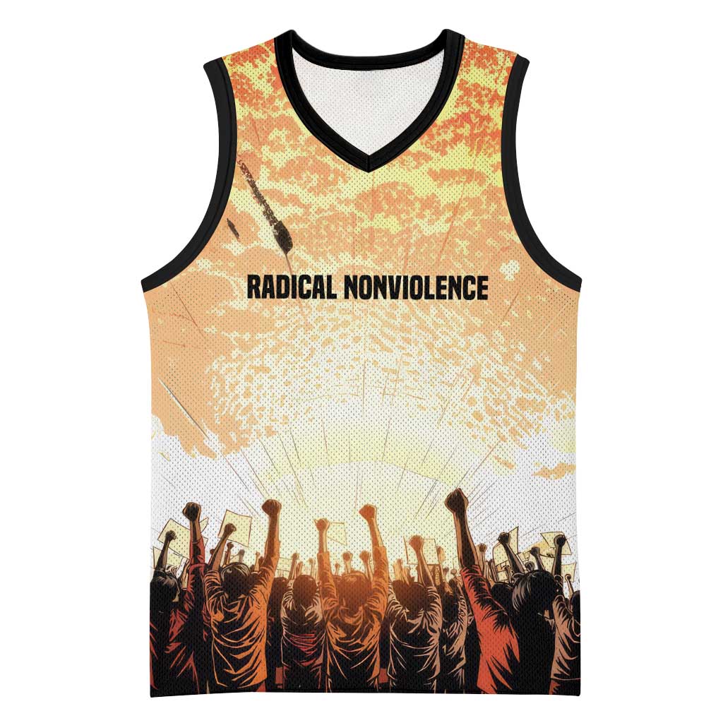 Bayard Rustin Basketball Jersey with Radical Nonviolence Design Protest Crowd and Courage Civil Rights Tribute - Wonder Print Shop