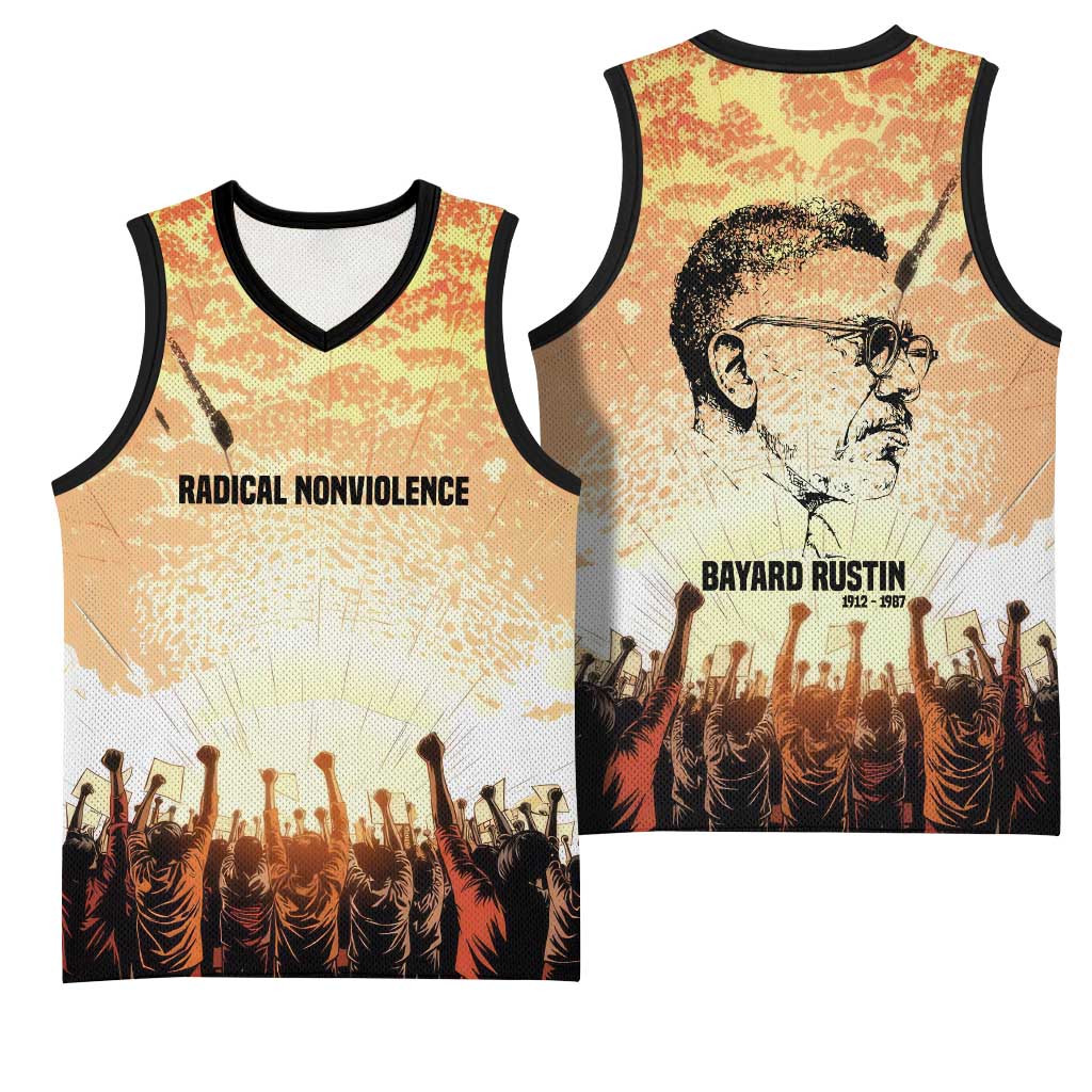 Bayard Rustin Basketball Jersey with Radical Nonviolence Design Protest Crowd and Courage Civil Rights Tribute - Wonder Print Shop