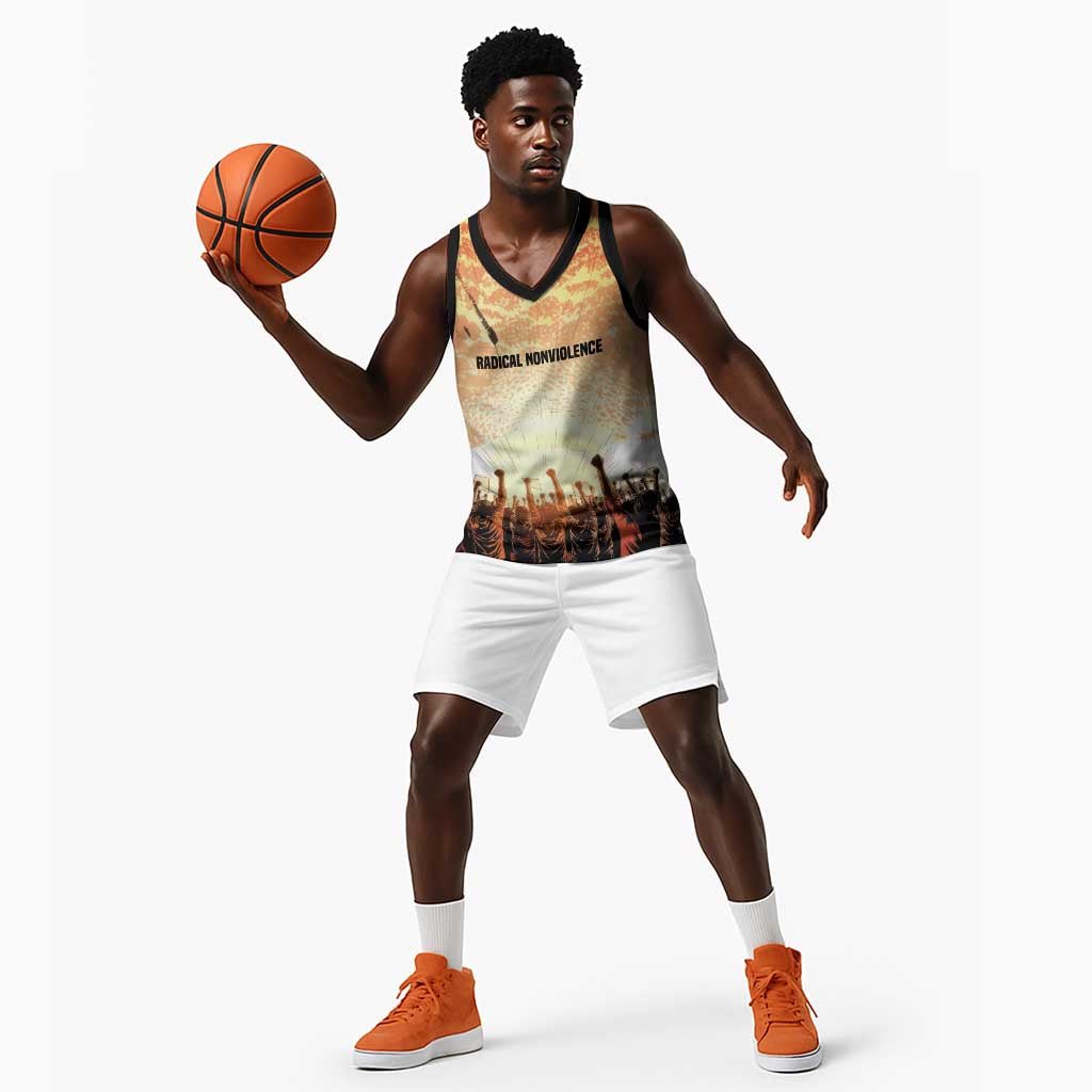 Bayard Rustin Basketball Jersey with Radical Nonviolence Design Protest Crowd and Courage Civil Rights Tribute - Wonder Print Shop