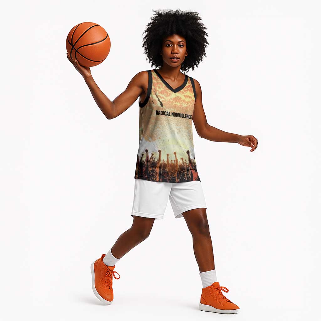 Bayard Rustin Basketball Jersey with Radical Nonviolence Design Protest Crowd and Courage Civil Rights Tribute - Wonder Print Shop