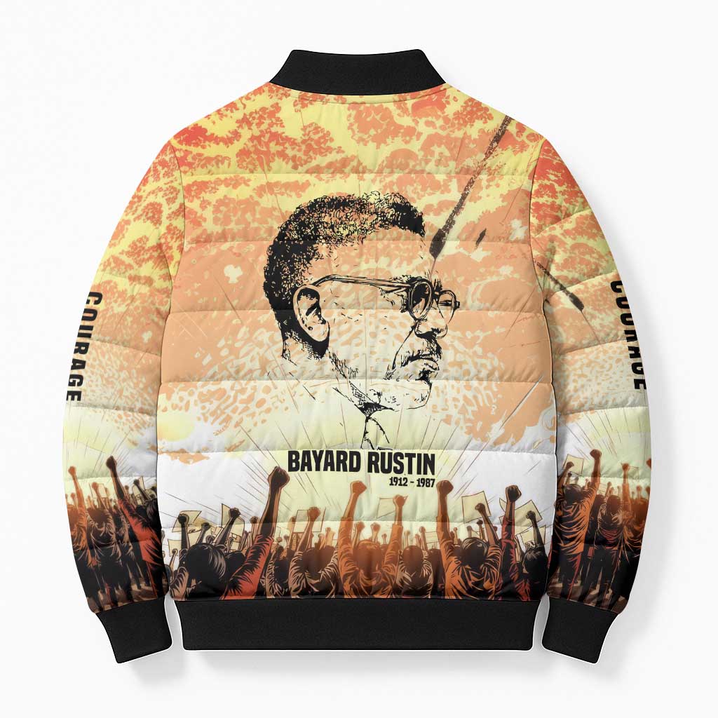 Bayard Rustin Bomber Puffer Jacket with Radical Nonviolence Design Protest Crowd and Courage Civil Rights Tribute - Wonder Print Shop