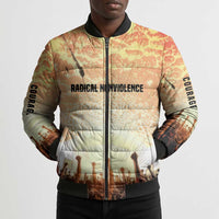Bayard Rustin Bomber Puffer Jacket with Radical Nonviolence Design Protest Crowd and Courage Civil Rights Tribute - Wonder Print Shop