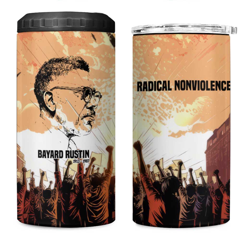 Bayard Rustin 4 in 1 Can Cooler Tumbler with Radical Nonviolence Design Protest Crowd and Courage Civil Rights Tribute - Wonder Print Shop