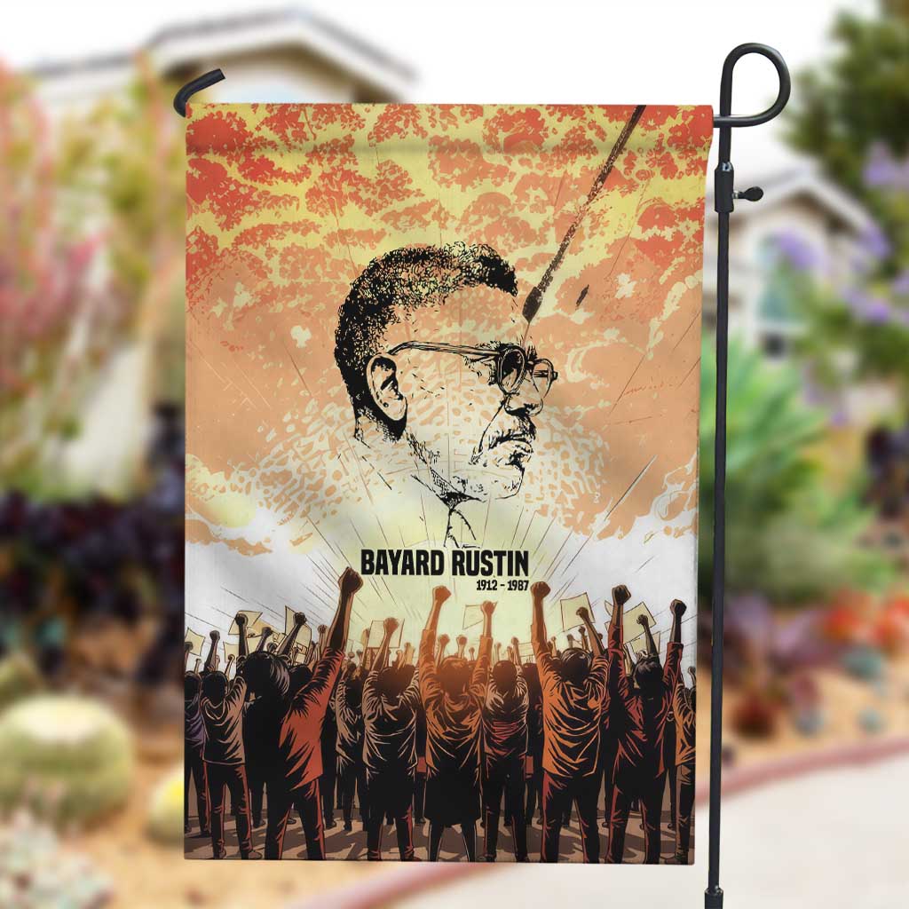 Bayard Rustin Garden Flag with Radical Nonviolence Design Protest Crowd and Courage Civil Rights Tribute - Wonder Print Shop