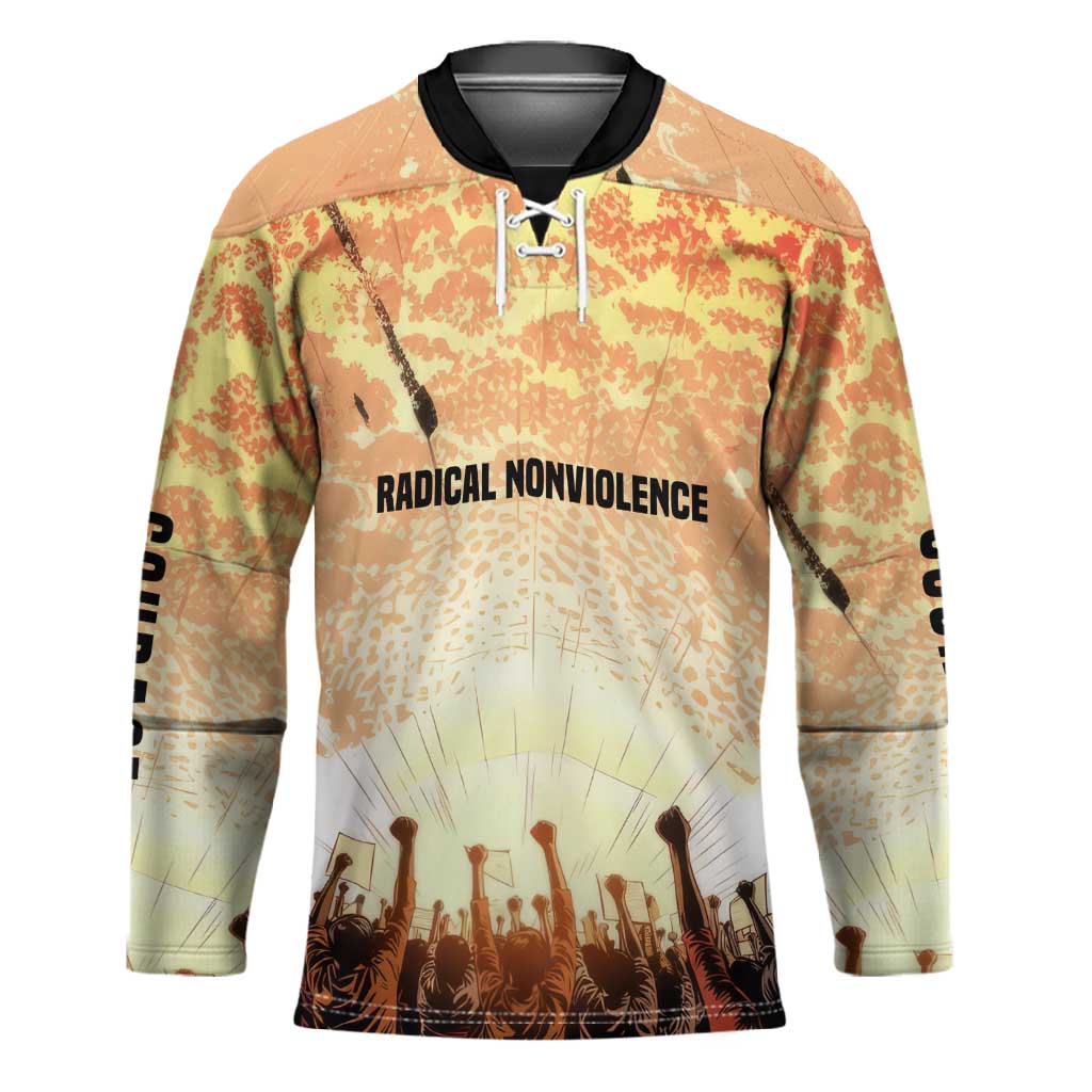 Bayard Rustin Hockey Jersey with Radical Nonviolence Design Protest Crowd and Courage Civil Rights Tribute - undefined