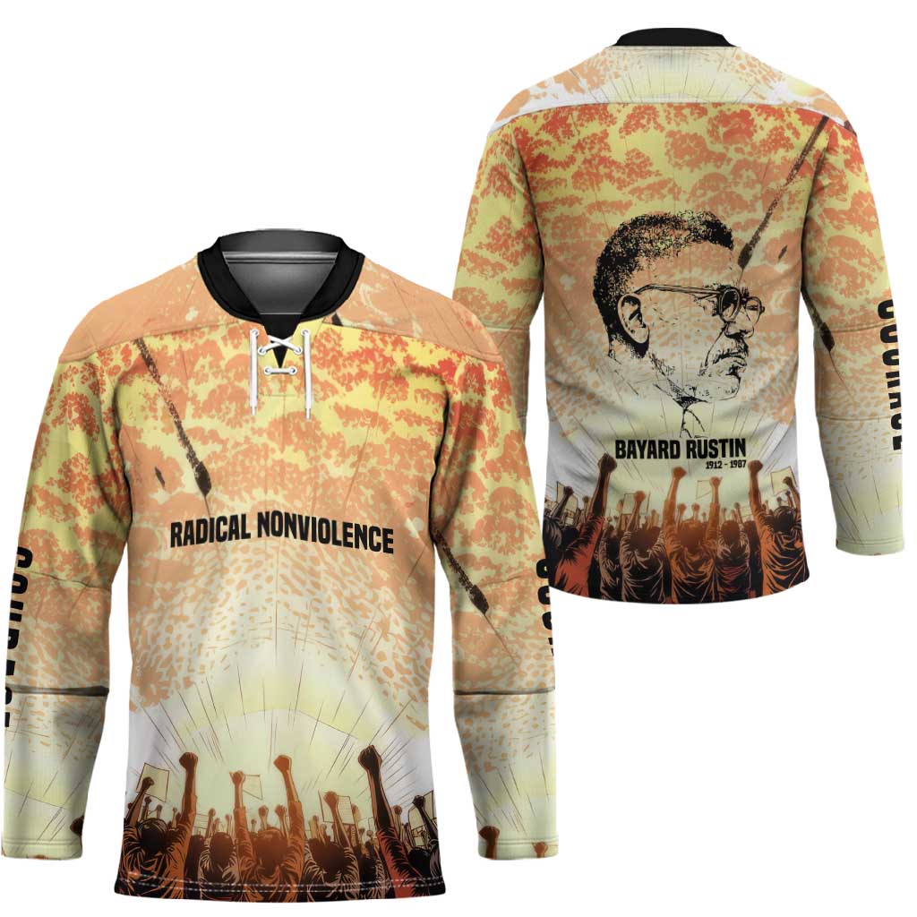 Bayard Rustin Hockey Jersey with Radical Nonviolence Design Protest Crowd and Courage Civil Rights Tribute - undefined