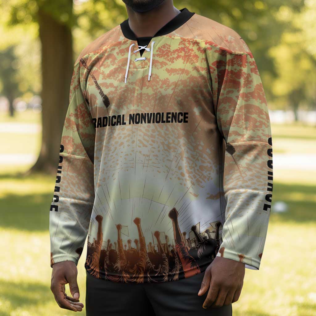 Bayard Rustin Hockey Jersey with Radical Nonviolence Design Protest Crowd and Courage Civil Rights Tribute - undefined