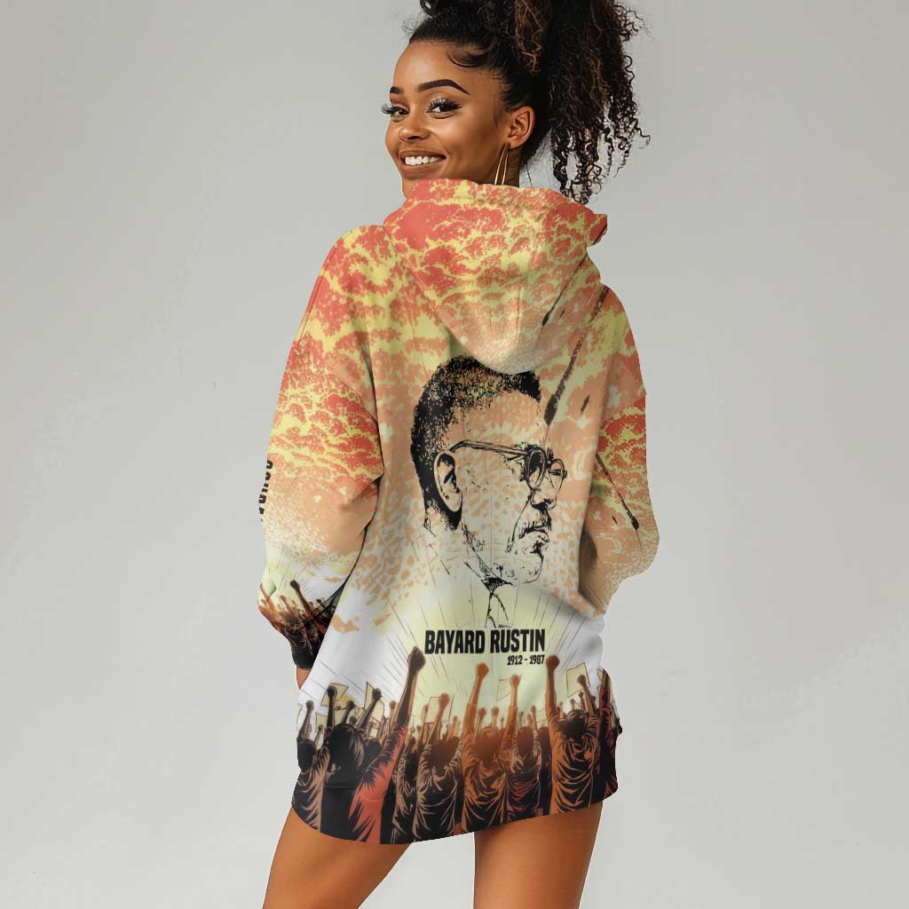 Bayard Rustin Hoodie Dress with Radical Nonviolence Design Protest Crowd and Courage Civil Rights Tribute - Wonder Print Shop
