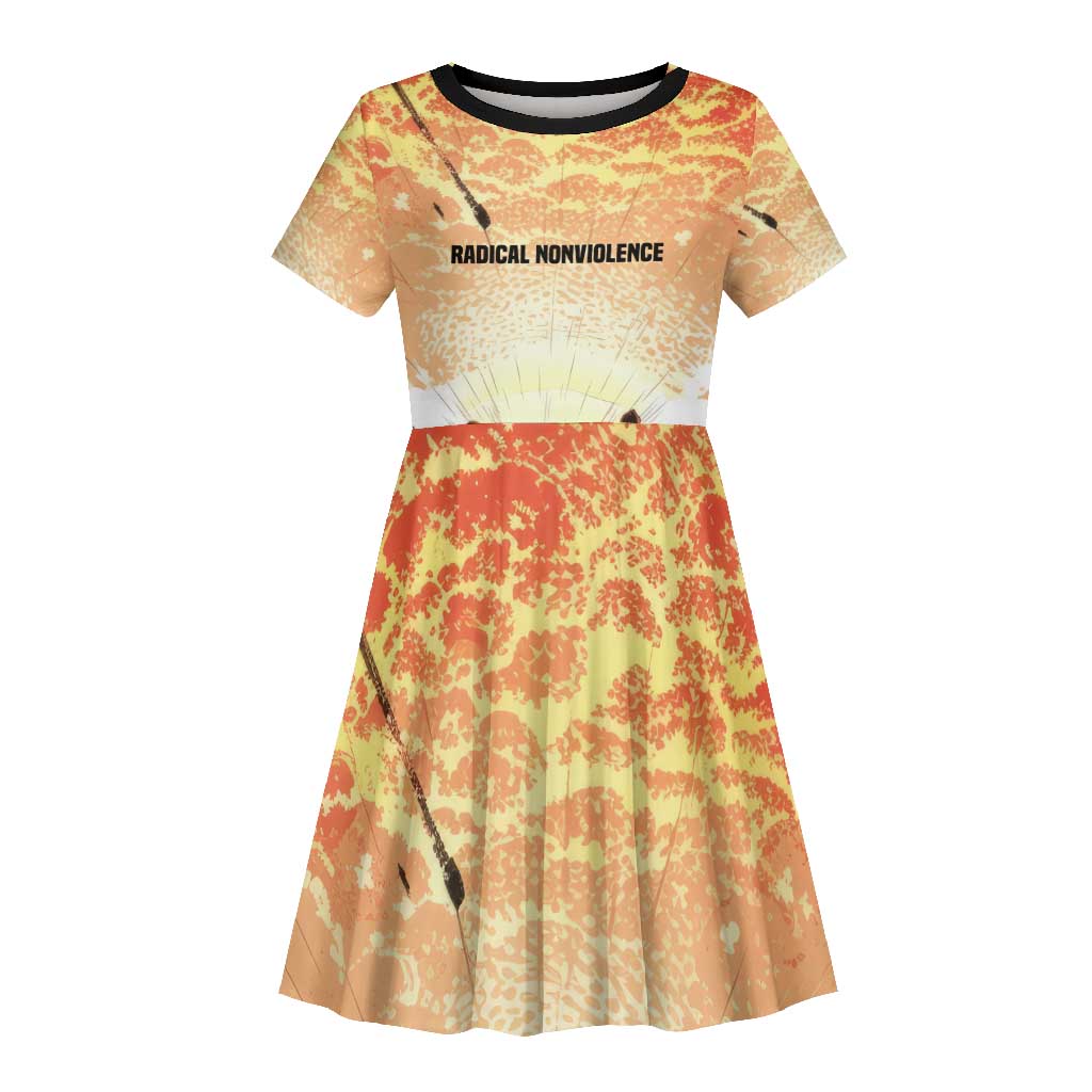 Bayard Rustin Kid Short Sleeve Dress with Radical Nonviolence Design Protest Crowd and Courage Civil Rights Tribute - Wonder Print Shop
